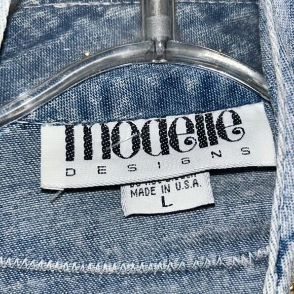 Vintage Modelle Designs 1980s Embroidered AcidWash Denim Duster Jacket Large - Picture 4 of 13